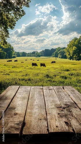 Peaceful grazing cattle in a lush green valley under a clear sky during dayti...