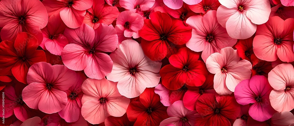 Obraz premium Sea of Red and Pink Geraniums - Overhead Floral Display