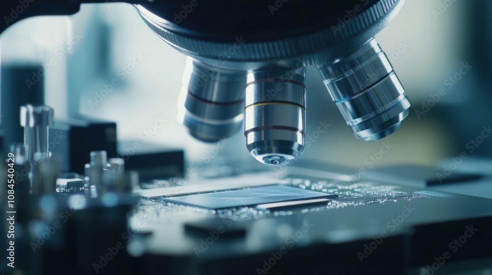 A detailed close-up of a silicon wafer under a microscope, illustrating nanotechnology in the creation of microchips and complex circuits and advanced semiconductor engineering A detailed close-up of a silicon wafer under a microscope, illustrating nanotechnology in the creation of microchips and complex circuits and advanced semiconductor engineering