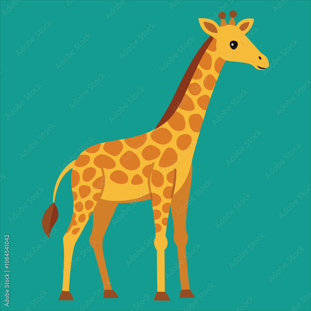 Cartoon vector giraffe standing on a green background Cartoon vector giraffe standing on a green background