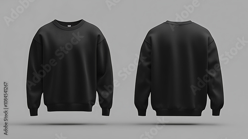 A blank sweatshirt mockup template in black, viewable from the front and back, designed for presentation purposes photo