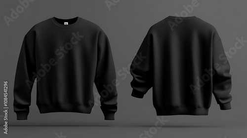 A blank sweatshirt mockup template in black, viewable from the front and back, designed for presentation purposes