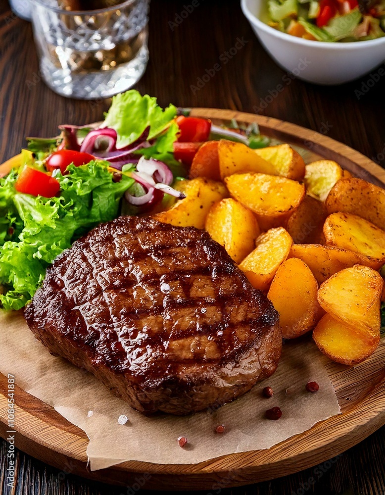 grilled steak with salad