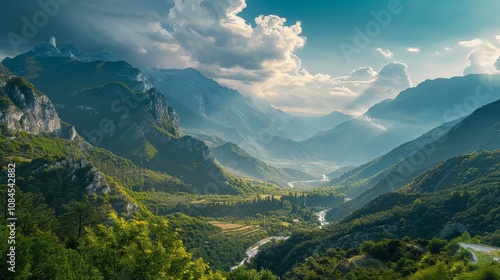 River Valley Panorama with Encircling Peaks