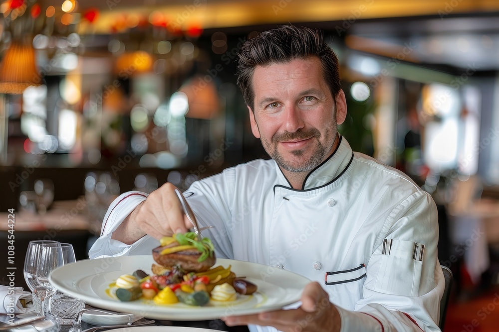 Gourmet Dish Presentation in Upscale Hotel Restaurant Gourmet Dish Presentation in Upscale Hotel Restaurant