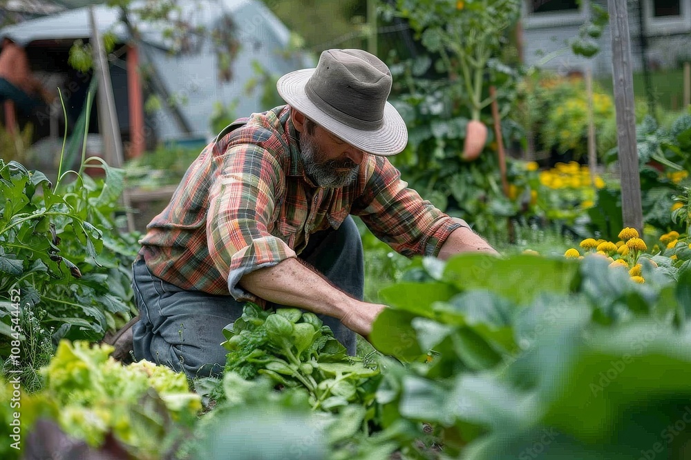 Gardener in Communal Vegetable Patch Gardener in Communal Vegetable Patch
