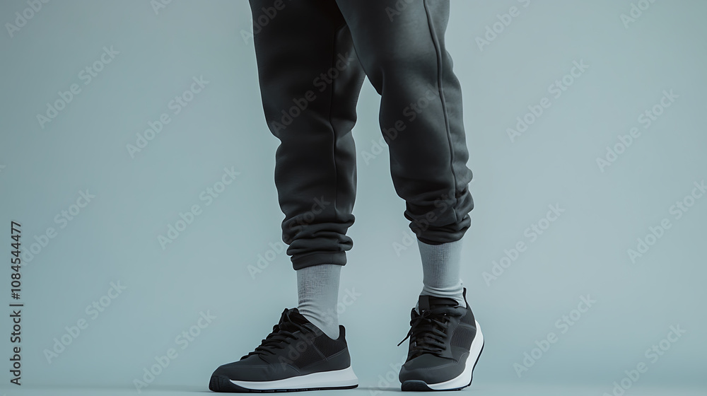 A black and heather grey jogger isolated on a background, showcasing the design's simplicity and versatility A black and heather grey jogger isolated on a background, showcasing the design's simplicity and versatility
