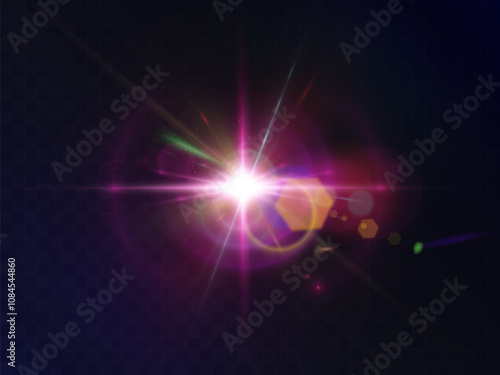 Abstract colorful bright light with flickering glare and laser effect png. For graphic design and game interfaces.