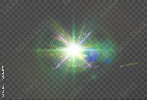 Abstract colorful bright light with flickering glare and laser effect png. For graphic design and game interfaces.