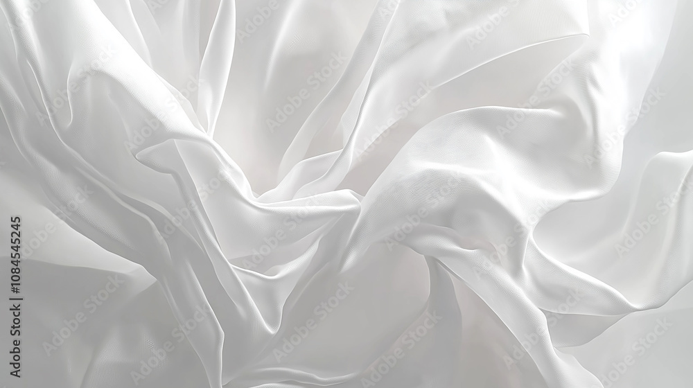 White satin fabric flowing and forming elegant curves White satin fabric flowing and forming elegant curves