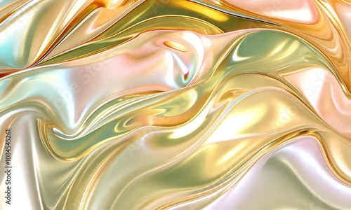Glossy gold fluid texture video animation, ai generated. Luminous abstract animated footage HD clip seamless motion graphics. Interplay of light and color. Dynamic shimmering composition concept