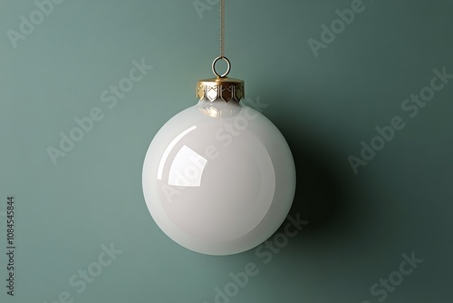 Simple white ornament hanging against a green backdrop during the holiday sea...