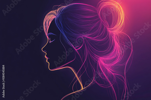 Black and neon outline of a woman, illustration 