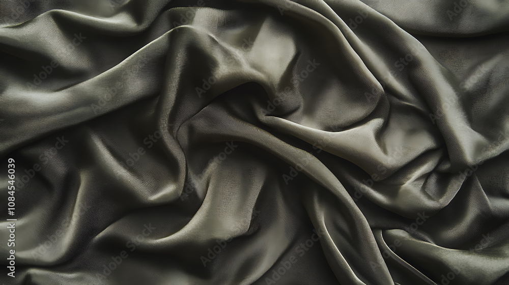 Obraz premium A crumpled dark green silk fabric serves as a textured background, viewed from above for a luxurious effect