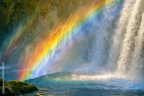 Waterfall's Mist Births a Rainbow