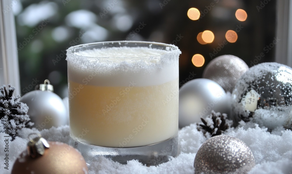 A glass of liquid with a snowflake on top A glass of liquid with a snowflake on top