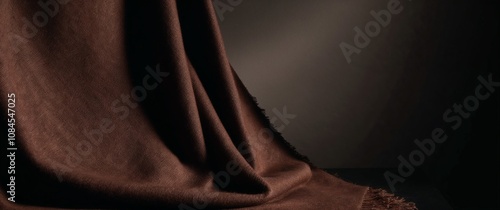 Elegant brown fabric draped in soft folds against a dark background