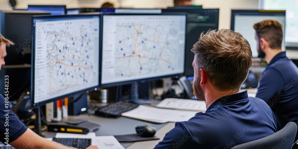 Logistics team coordinating shipment schedules in a busy control room operational efficiency collaborative environment professional viewpoint Logistics team coordinating shipment schedules in a busy control room operational efficiency collaborative environment professional viewpoint