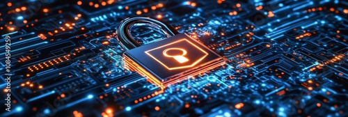 High tech circuit board with glowing elements illustrating digital innovation...