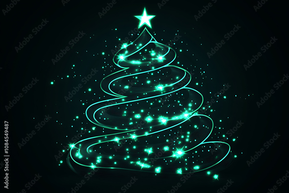 Black and neon outline of a Christmas tree, illustration Black and neon outline of a Christmas tree, illustration