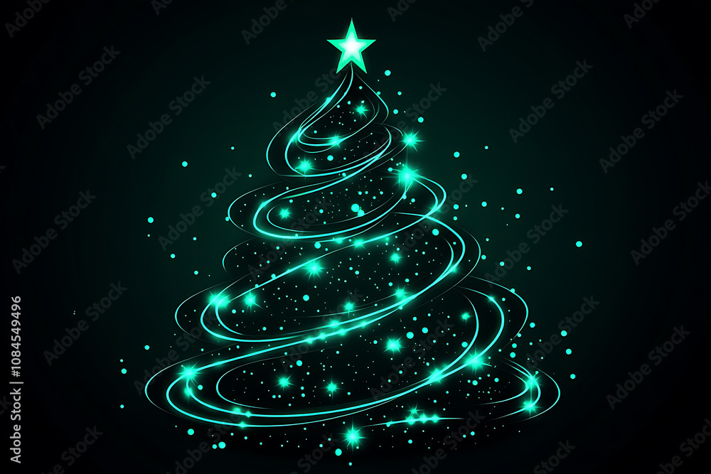 Black and neon outline of a Christmas tree, illustration Black and neon outline of a Christmas tree, illustration
