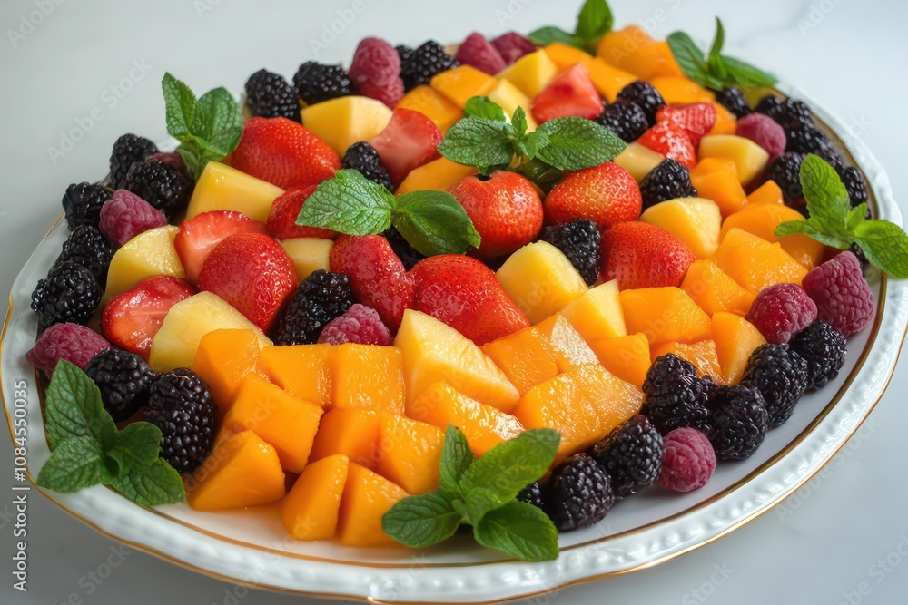 A beautiful fruit salad made with fresh, seasonal fruits. A beautiful fruit salad made with fresh, seasonal fruits.