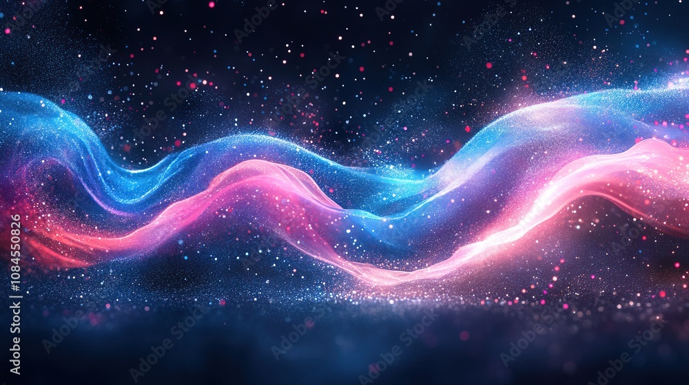 A vibrant wave of blue and pink light against a dark background A vibrant wave of blue and pink light against a dark background