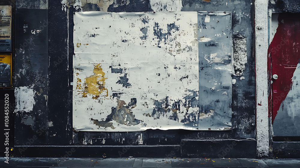 Naklejka premium Wet and wrinkled paper posters offer a realistic mockup for street-level advertising, ready for design application