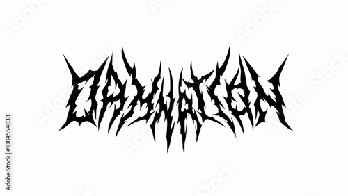 Damnation typography vector in a sharp, spiked, and symmetrical style with a dark, intense vibe. Ideal for metal and alternative designs
