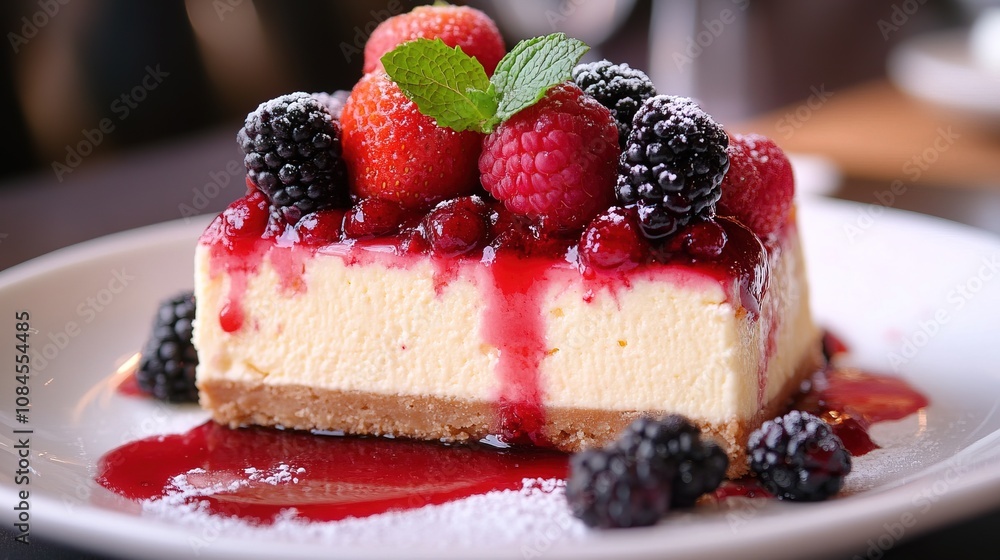 Berry-topped cheesecake slice food Berry-topped cheesecake slice food