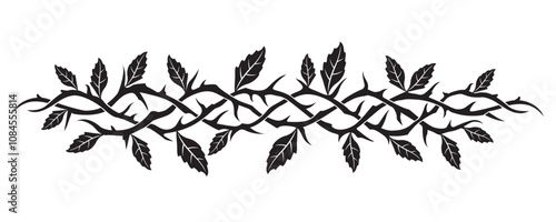 black crown of thorns with leaves isolated on white background