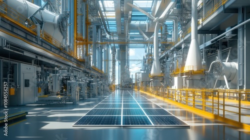 High-tech electrical manufacturing facility producing advanced solar panels and wind turbines