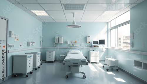 Empry hospital room isolated with white highlights, png photo