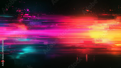  blurry, colorful image with streaks of light in various shades of pink, orange, and teal. Dark background