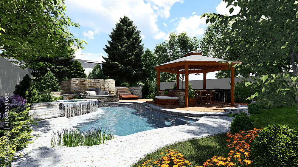 Kitchen, Gazebo, and Freeform Pool in the Backyard Design Kitchen, Gazebo, and Freeform Pool in the Backyard Design