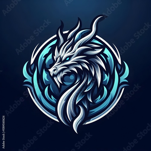 a fierce dragon head, rendered in a dynamic and stylized manner.