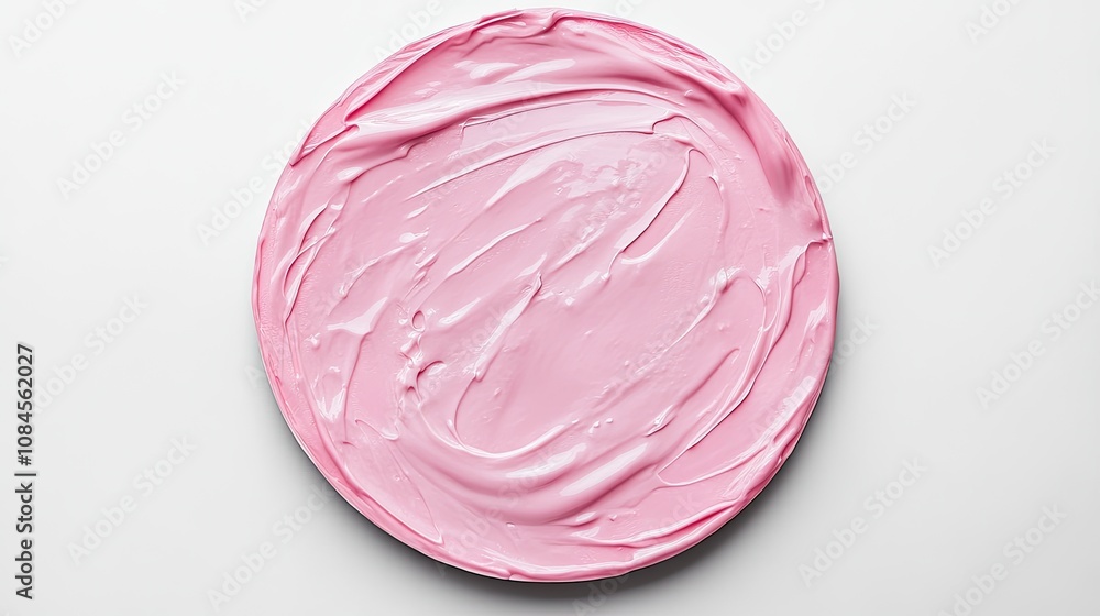 Photo of a light pink cream in a circle shape on a white background. Suitable for skin care, cosmetics, beauty products. Photo of a light pink cream in a circle shape on a white background. Suitable for skin care, cosmetics, beauty products.