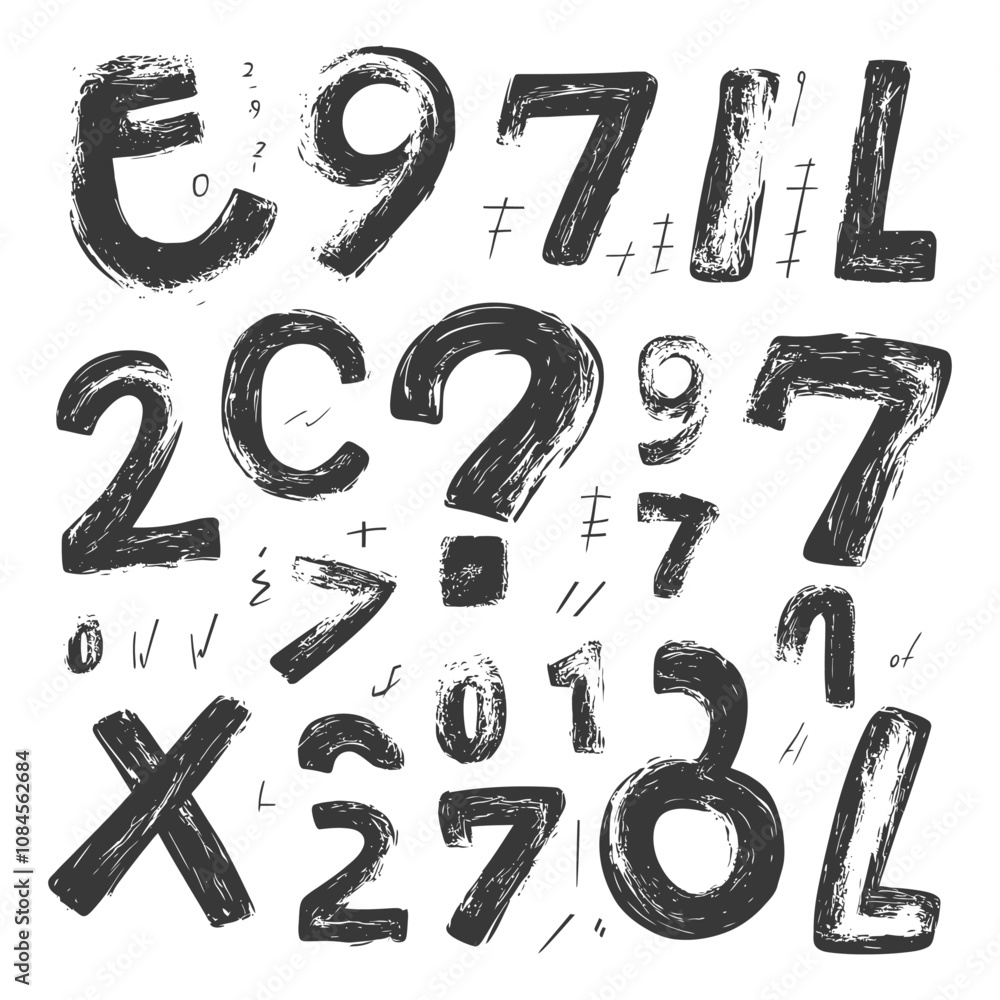 Hand Drawn Black and White Numbers and Symbols Hand Drawn Black and White Numbers and Symbols