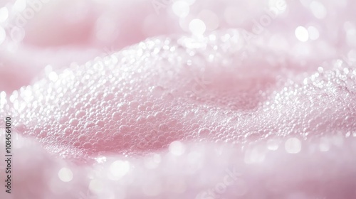 Close-up of soft pink soap bubbles, representing cleanliness, freshness and a relaxing atmosphere for spa, bath and beauty themes.