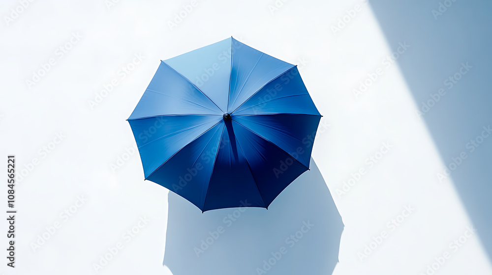 A modern blue umbrella, showcased in isolation on a white background with a shadow, emphasizing its sleek design and utility A modern blue umbrella, showcased in isolation on a white background with a shadow, emphasizing its sleek design and utility