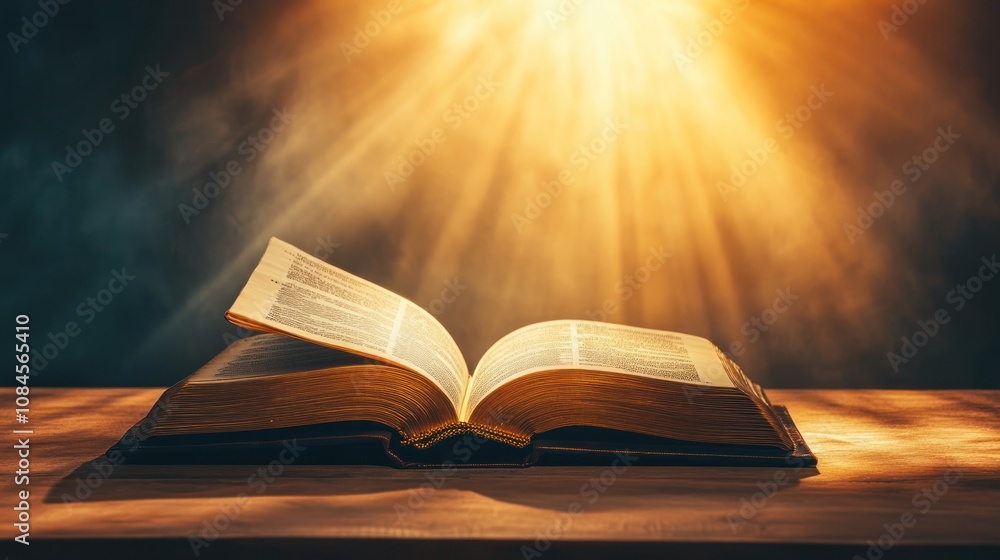 An open book illuminated by radiant light, symbolizing knowledge and enlightenment. An open book illuminated by radiant light, symbolizing knowledge and enlightenment.