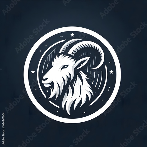 a majestic mountain goat head, rendered in a bold and detailed style. photo