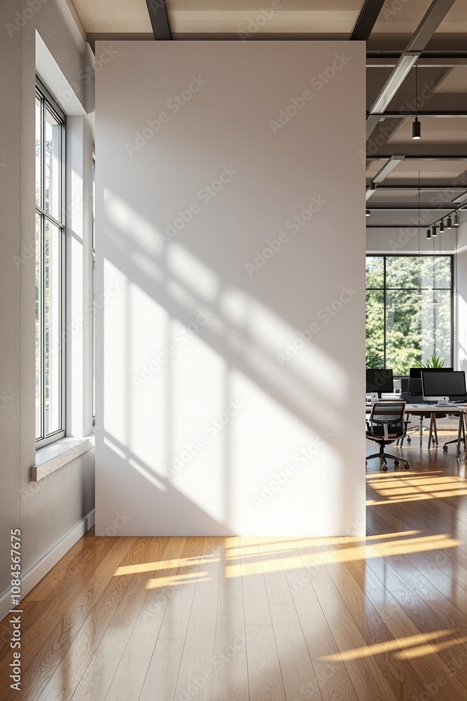 Fototapeta premium Modern Office Interior with Sunlight and Minimalistic Design