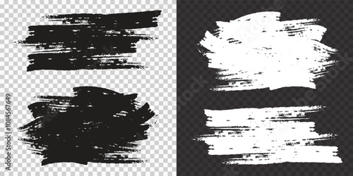 Creative Brush Strokes Set on black and white Transparent Background