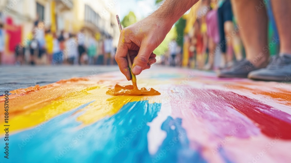 Artist paints vibrant street mural with bold, colorful strokes, AI Artist paints vibrant street mural with bold, colorful strokes, AI