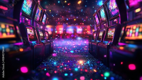 Slot machine casino background with colorful lights and flares