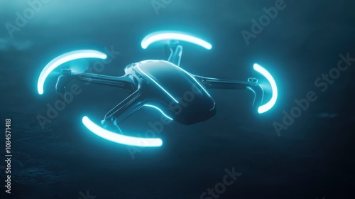 Futuristic drone with glowing accents in motion for technology design photo