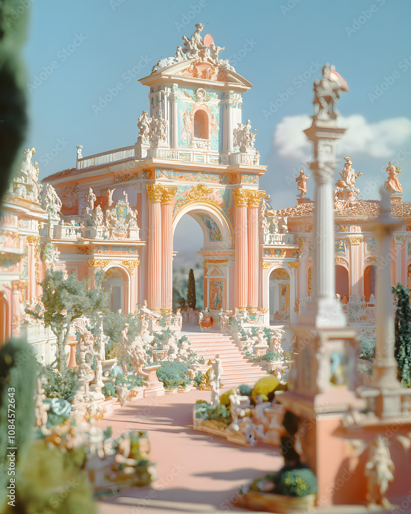 Obraz premium Ornate palace garden in pastel tones