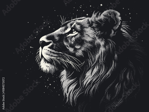 Portrait of Lion. Hand drawn illustration for tattoo or T-shirt