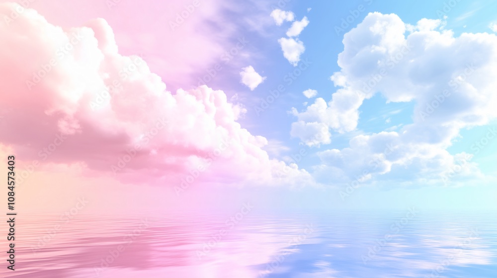 Obraz premium A delicate swirl of pink, lavender, and turquoise clouds floats over serene waters.